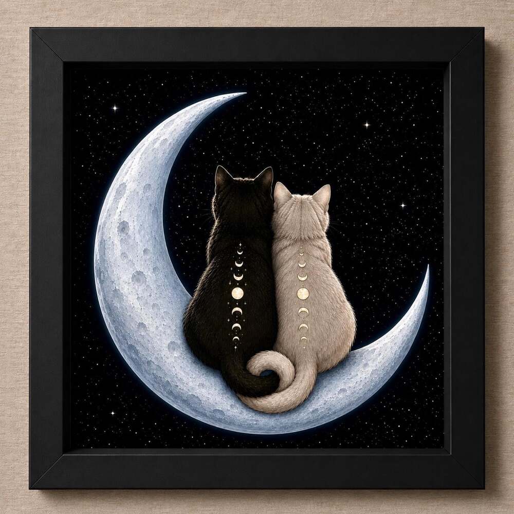 8 X 8 Black Framed Moon Cat A 797